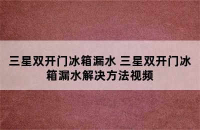 三星双开门冰箱漏水 三星双开门冰箱漏水解决方法视频